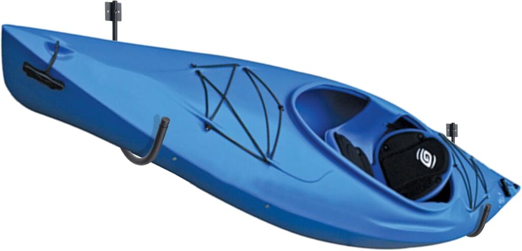 blue kayak hanging on a pair of RAD Sportz kayak hangers